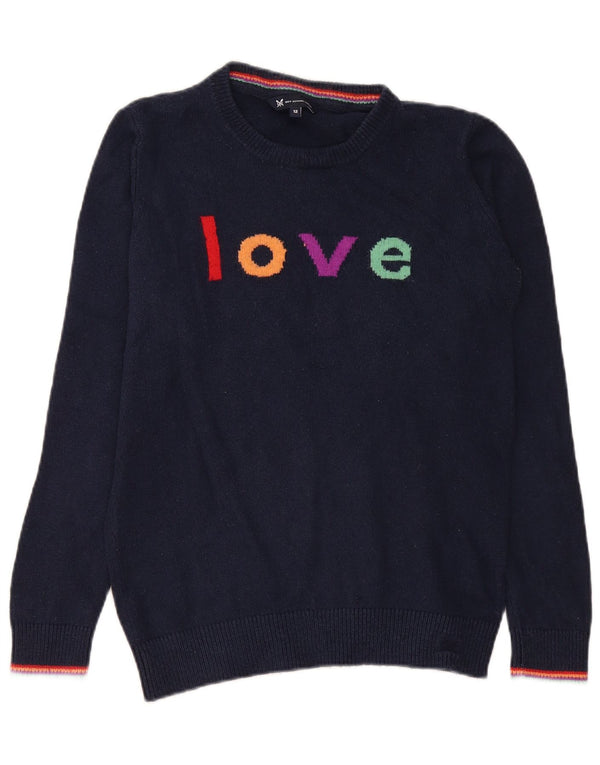 Besætningstøj Dame grafisk hals sweater UK 12 Medium Navy Blue