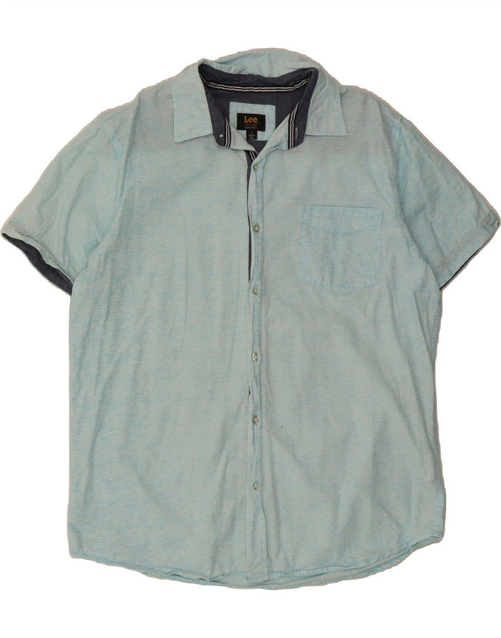 LEE Mens Regular Fit Short Sleeve Shirt Large Blue Cotton Vintage Lee and Second-Hand Lee from Messina Hembry 