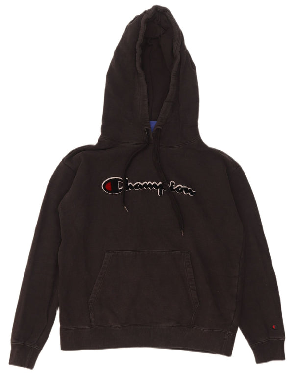 Champion Dame Grafisk Oversized Hoodie Jumper UK 6 XS Sort Bomuld