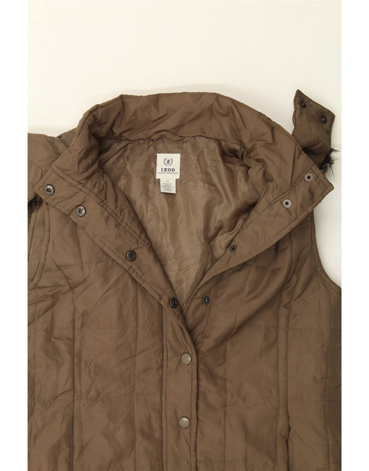 IZOD Womens Hooded Padded Gilet UK 14 Medium Brown Polyester Vintage Izod and Second-Hand Izod from Messina Hembry 