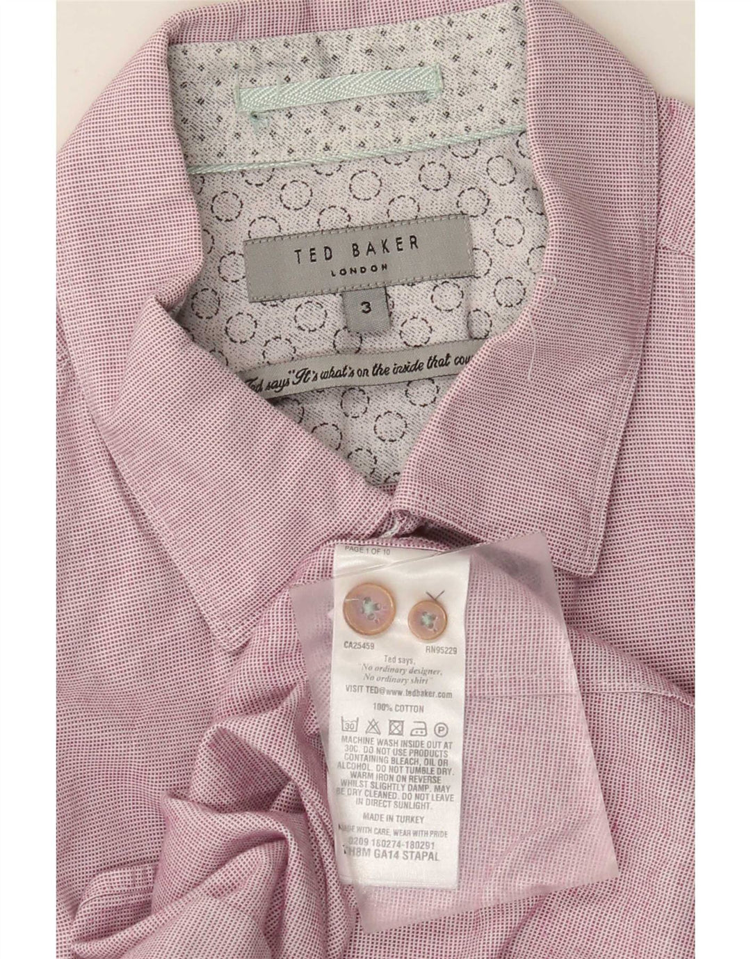 Ted Baker Herreskjorte str. 3 Medium Pink Bomuld