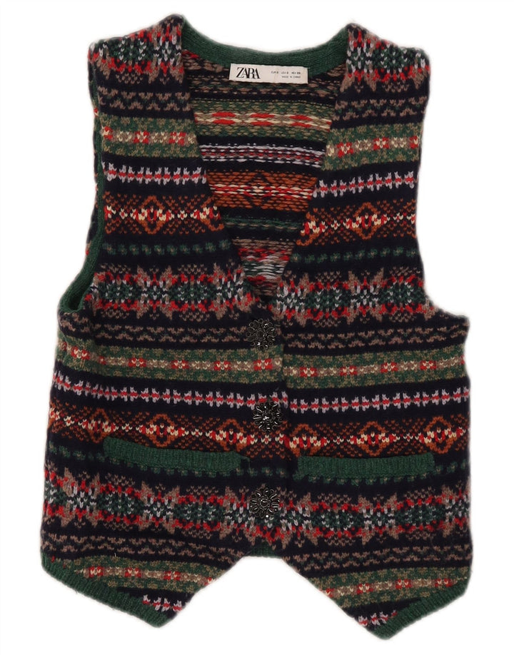 Zara Womens Crop vest UK 8 Lille flerfarvet geometrisk uld