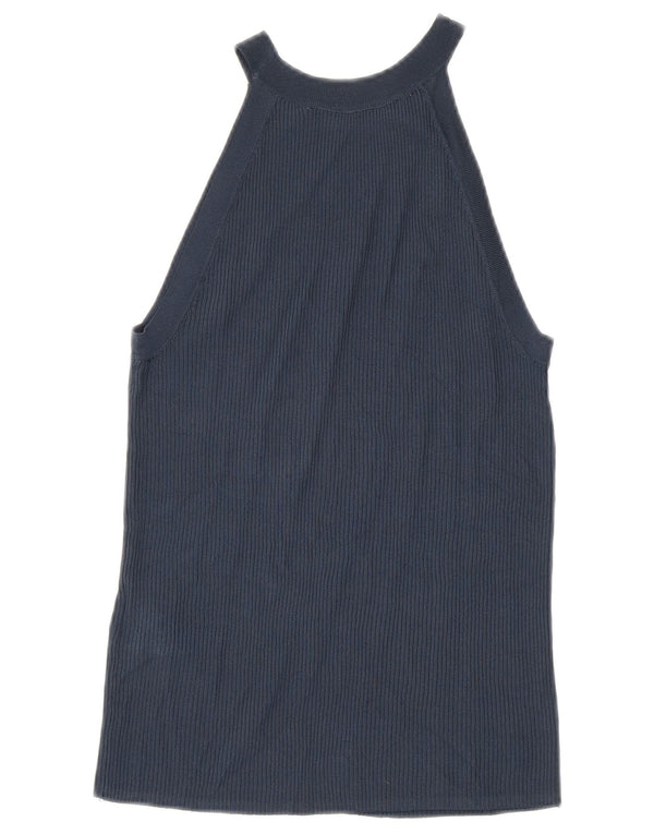 Zara Dame Halter Top UK 8 Small Navy Blue Viscose