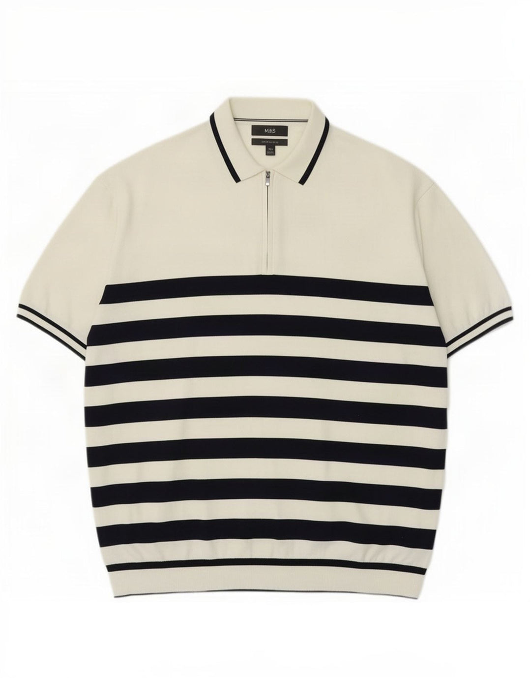 Marks & Spencer Herre Polo Neck Jumper Sweater 2XL Hvid Stribet