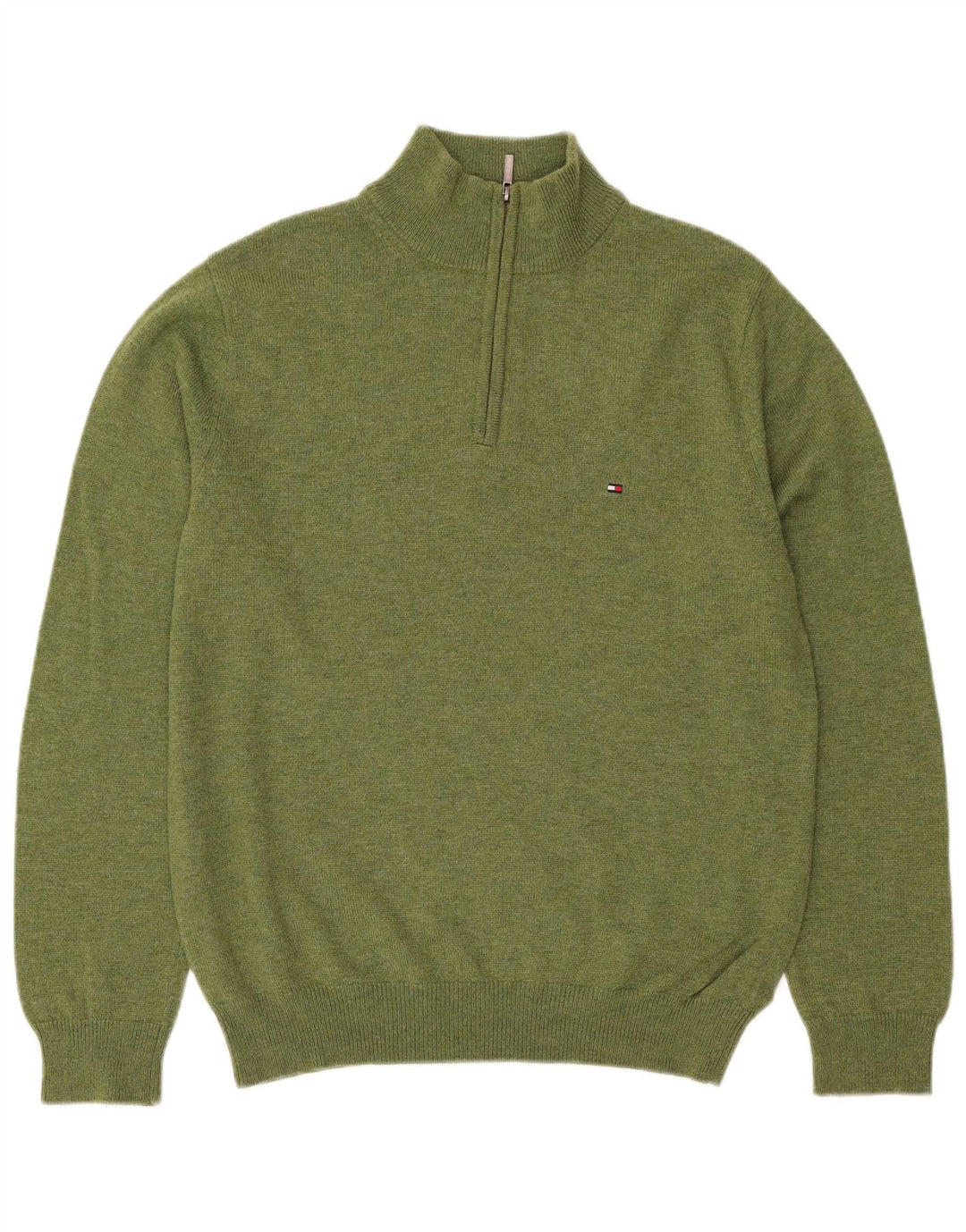 Tommy Hilfiger Herre Zip Neck Jumper Sweater Medium Grøn lammeuld