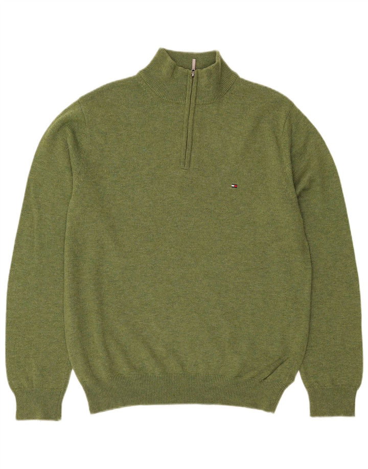 Tommy Hilfiger Herre Zip Neck Jumper Sweater Medium Grøn lammeuld