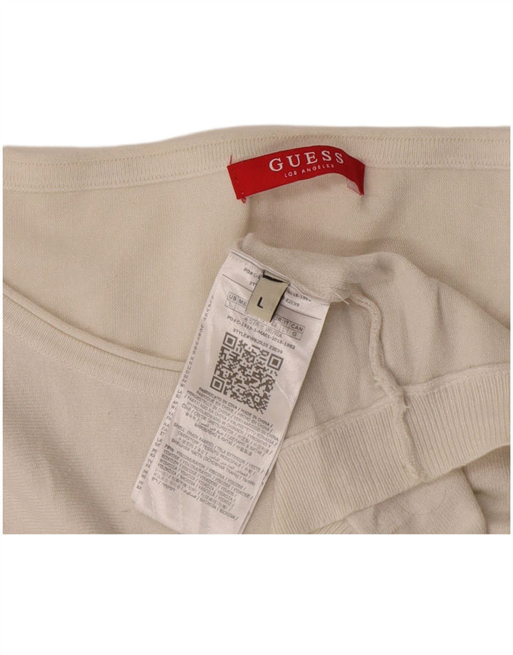 Guess Womens Grafisk Boat Neck Jumper Sweater UK 16 Large White Viscose