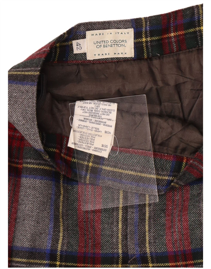 BENETTON Dame Mini Nederdel IT 42 Medium W26 Grå Plaid Polyester
