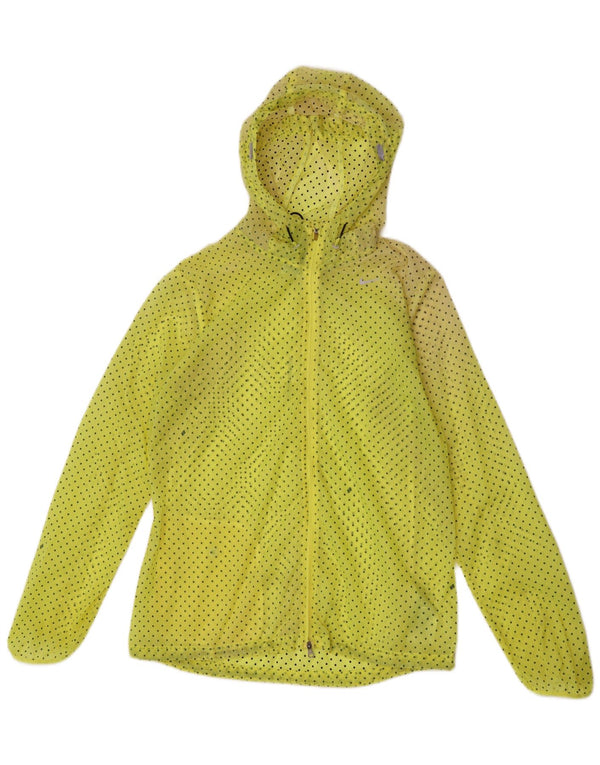 Nike Dame Løbe Hætte Regnjakke UK 14 Medium Gul Plettet