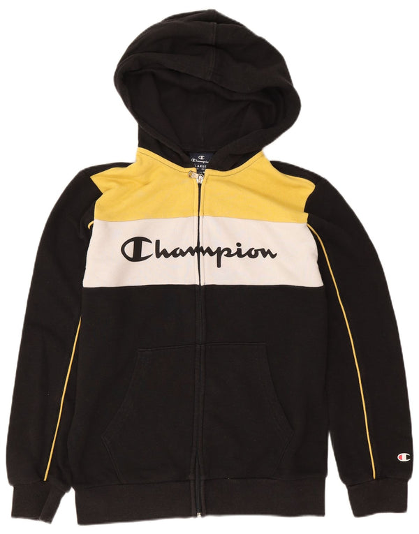 Champion Boys Zip Hoodie Sweater 11-12 Years Large Black Colourblock