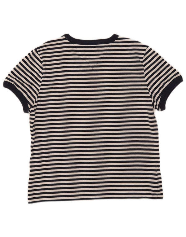 Tommy Hilfiger Dame Crop T-Shirt Top UK 10 Lille marineblå stribet bomuld