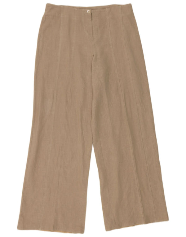 Vintage kvinders brede ben Casual Bukser IT 42 Medium W32 L32 Beige Ramie