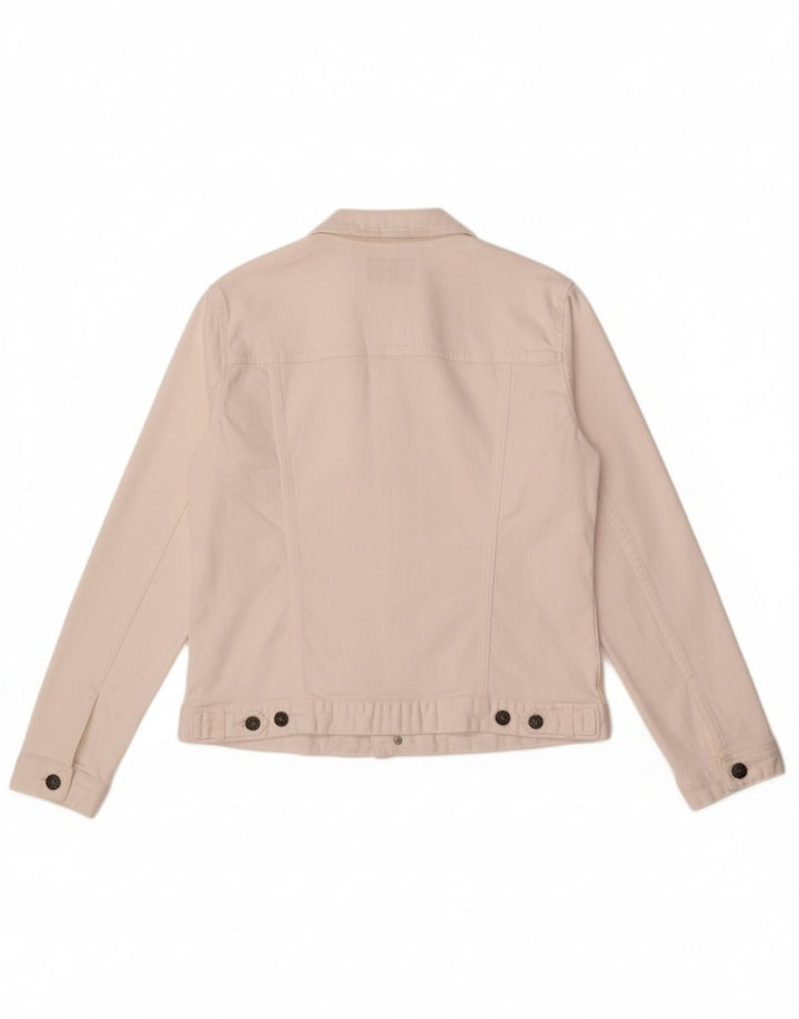 FAT FACE Womens Denim Jacket UK 14 Large White Cotton