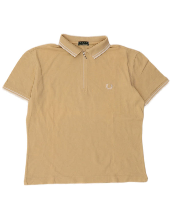 Fred Perry Dame Polo Shirt UK 14 Stor Beige Stribet Bomuld