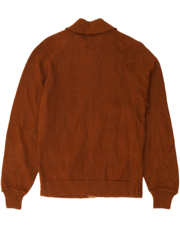 VINTAGE Dame Cardigan Sweater UK 10 Small Brown Colourblock Acryl