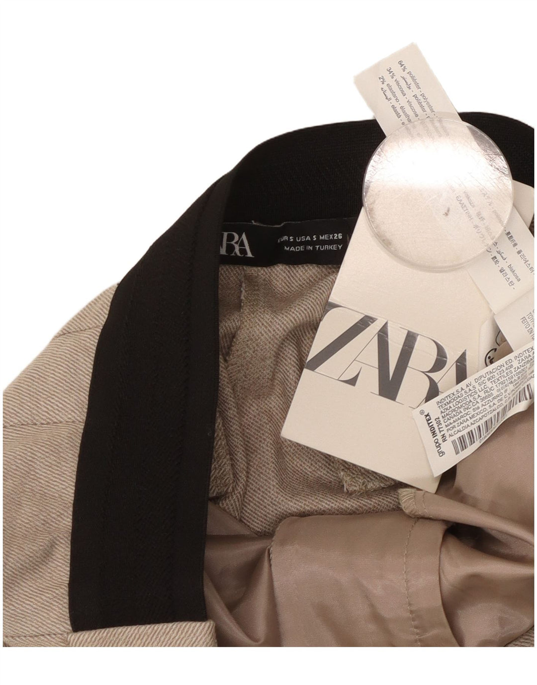 Zara Slim Chino Bukser Små W26 L27 Beige Polyester til kvinder