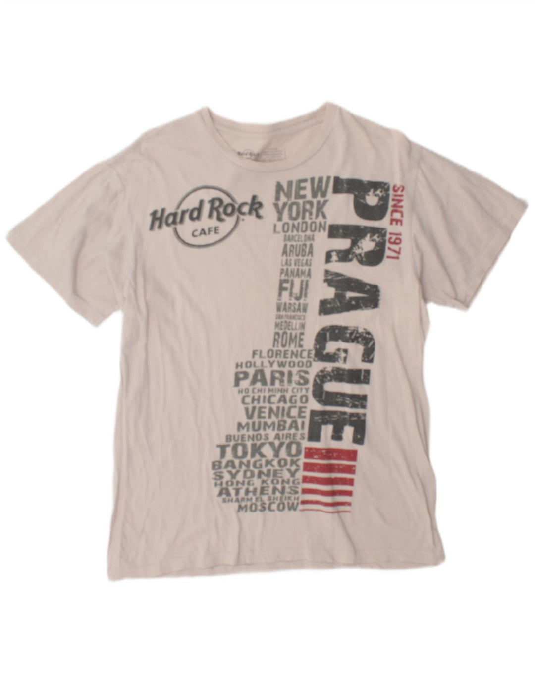 Hard Rock Cafe Herre Prag Grafisk T-Shirt Top Medium Hvid Bomuld