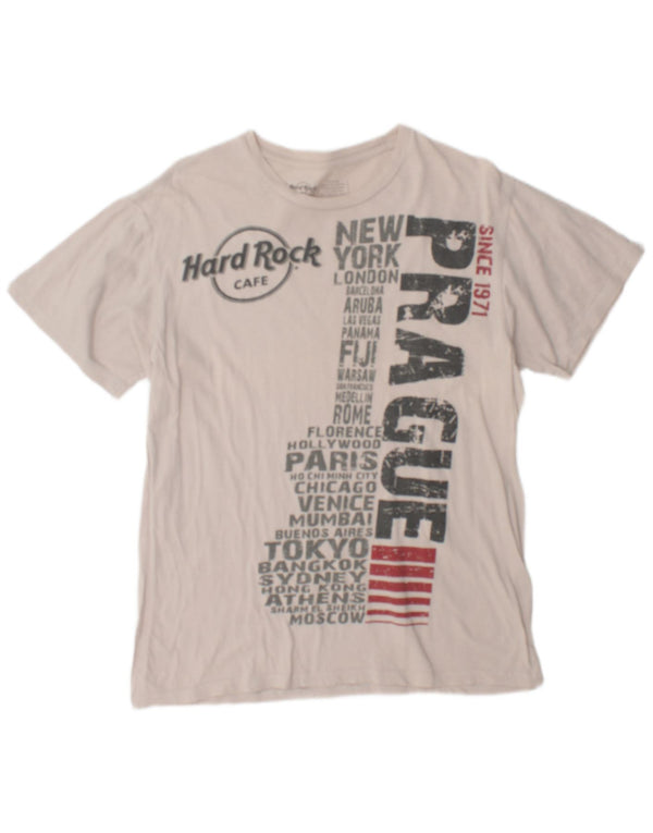 Hard Rock Cafe Herre Prag Grafisk T-Shirt Top Medium Hvid Bomuld