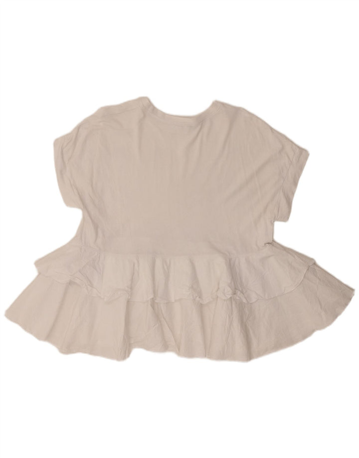 Zara Dame Flæse Front Bluse Top UK 10 Small White Bomuld