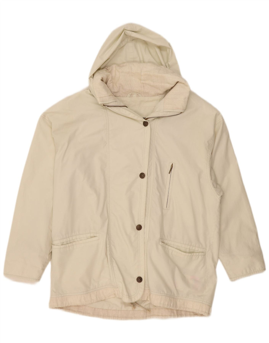 Vintage Kvinders Oversized Hooded Utility Jacket UK 20 2XL Off White
