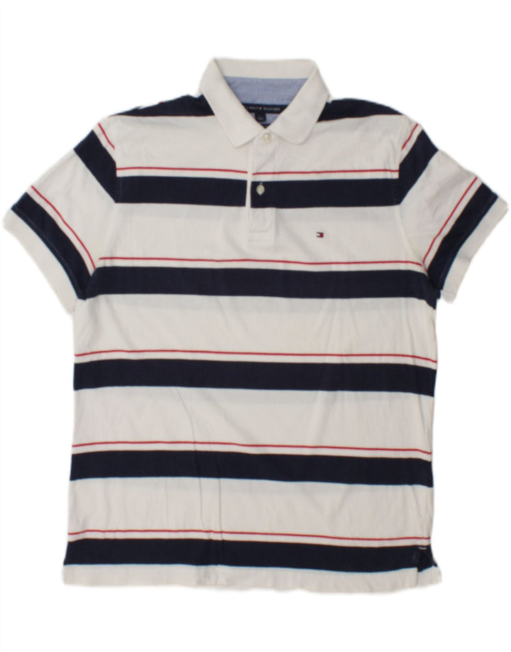 Tommy Hilfiger Herre Custom Fit Polo Shirt Stor hvid stribet