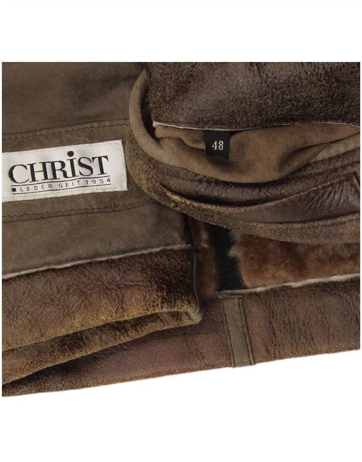 Christ Herre Shearling Jacket IT 48 Medium Brown Læder