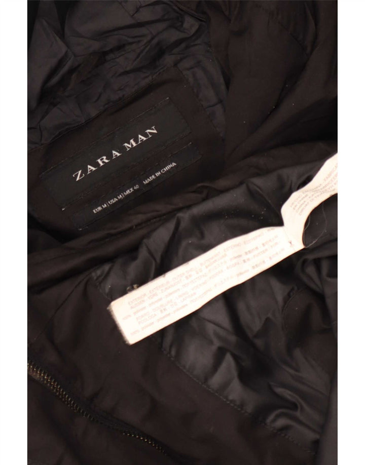 Zara Herre hættepolstret jakke UK 38 Medium Sort Polyester