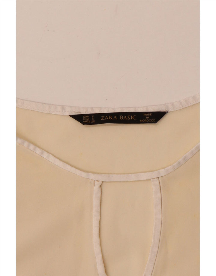 Zara Dame Langærmet Bluse Top UK 10 Small Beige