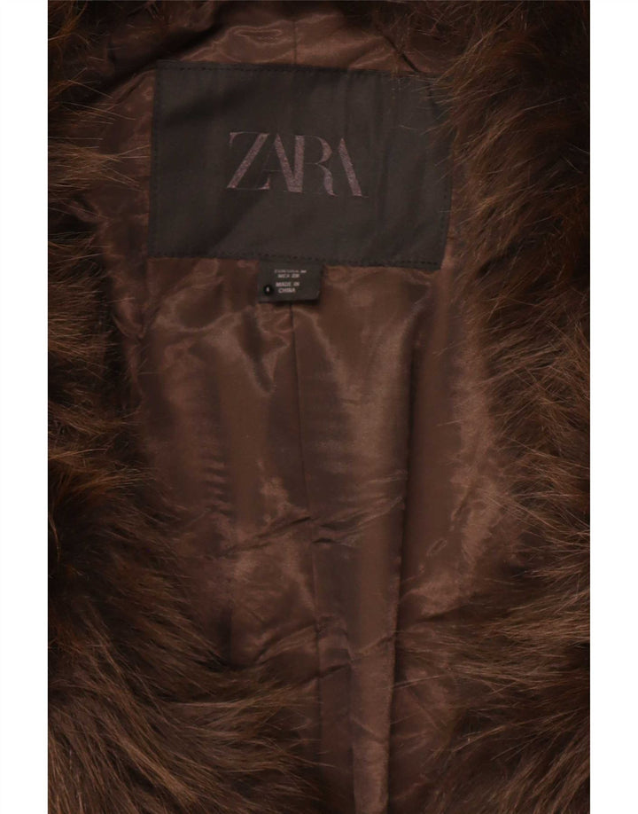 Zara Dame Oversized Faux Fur Jacket UK 14 Medium Brown Polyester