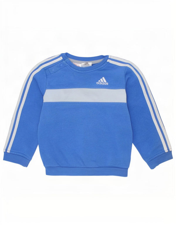 Adidas Baby Boys Sweatshirt Jumper 12-18 Months Blue Colourblock Cotton