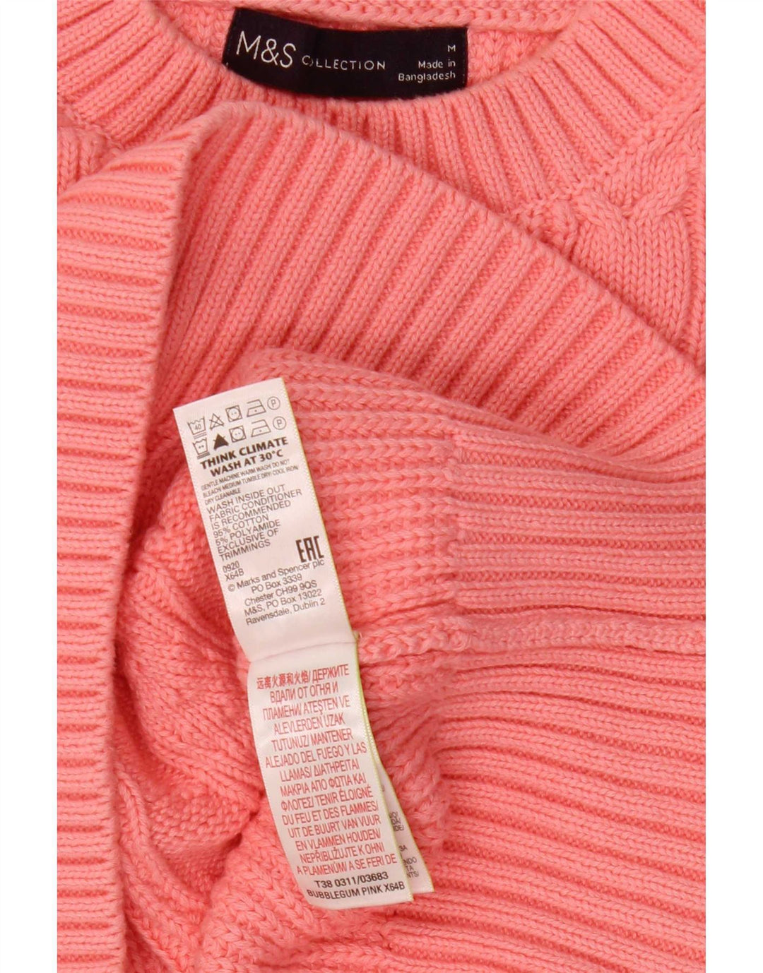 Marks & Spencer Dame Crop Crew Neck Jumper Sweater UK 14 Medium Pink