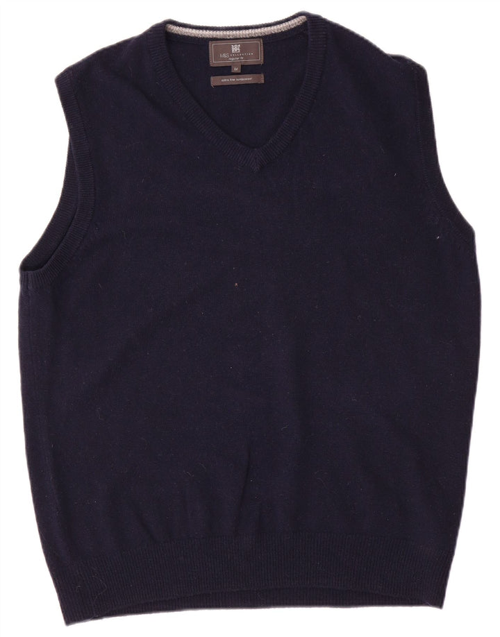 Marks & Spencer Herre Regular Fit Vest Tank Top Medium Marineblå Uld