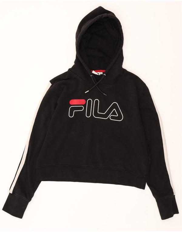 FILA Dame Crop Graphic Hoodie Jumper UK 18 XL Sort Colourblock Bomuld