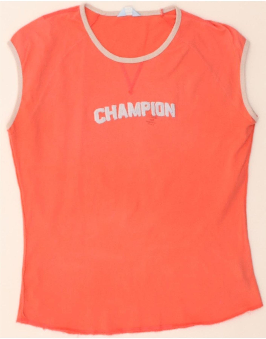 CHAMPION Womens Graphic Vest Top UK 14 Large Orange Cotton Vintage Champion and Second-Hand Champion from Messina Hembry 