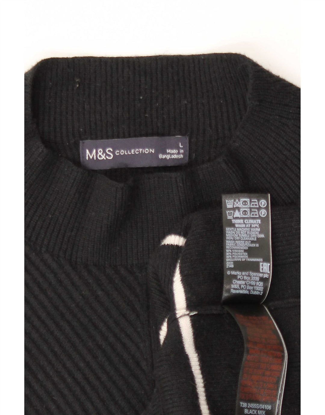 Marks & Spencer Dame Turtle Neck Jumper Sweater UK 16 Stor Sort Stribet