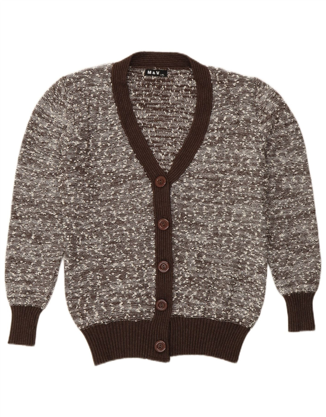 Vintage dame cardigan sweater UK 16 Large Brown Flecked Polyamide