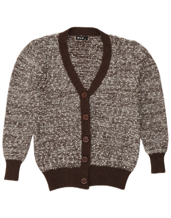 Vintage dame cardigan sweater UK 16 Large Brown Flecked Polyamide