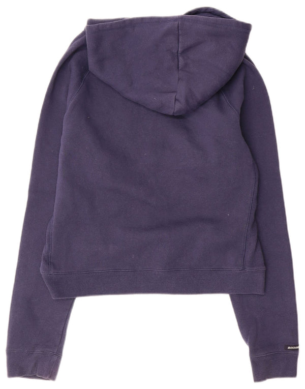 Abercrombie & Fitch Dame Crop Graphic Hoodie Jumper UK 16 Large Navy Blue