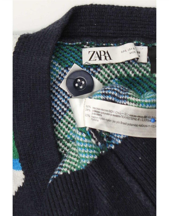 Zara Womens Oversized Cardigan Sweater UK 10 Small Multicolored Geometric