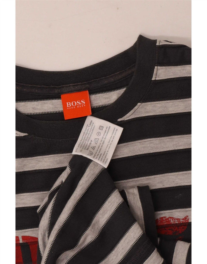 Hugo Boss Herre grafisk T-shirt top mellemgrå stribet bomuld