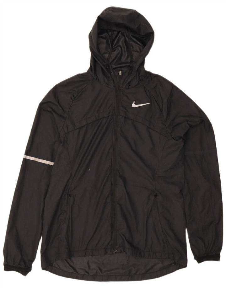 Nike Regnjakke med hætte til kvinder UK 14 Medium Black Polyester Sports