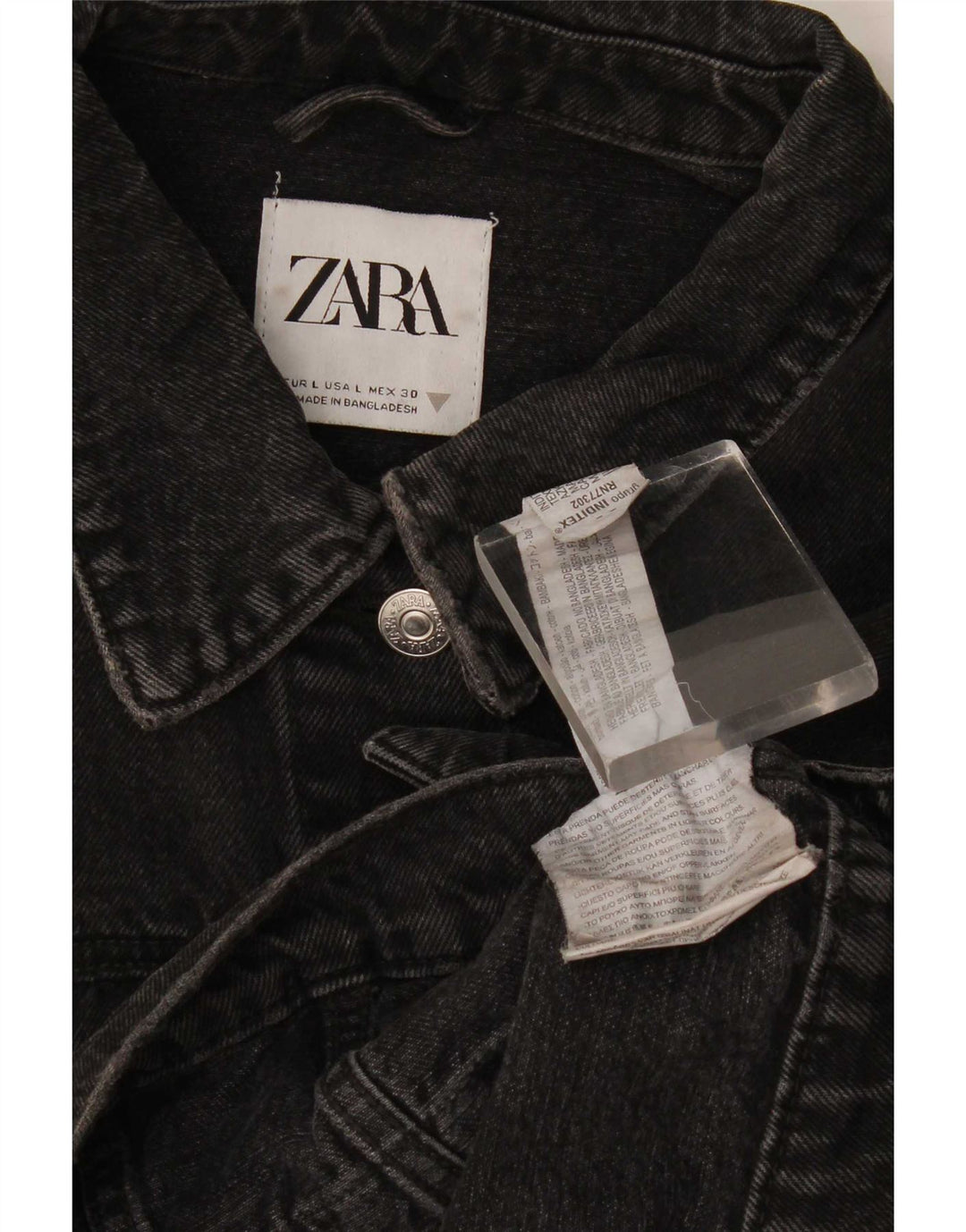 Zara Womens Crop Denim Jacket UK 16 Large Black Bomuld