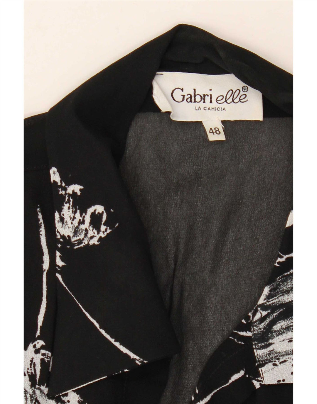 Vintage kvinders abstrakt mønster 1/2-ærmet skjortebluse IT 48 XL Sort