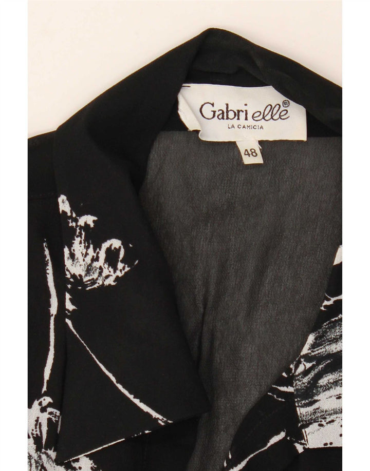 Vintage kvinders abstrakt mønster 1/2-ærmet skjortebluse IT 48 XL Sort