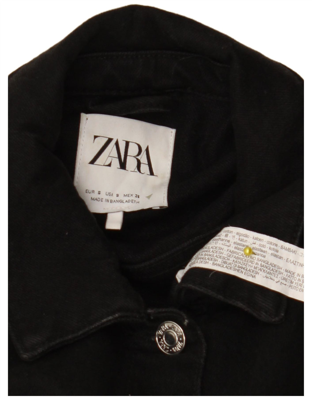ZARA Dame Crop Denim Jacket UK 10 Small Black Bomuld