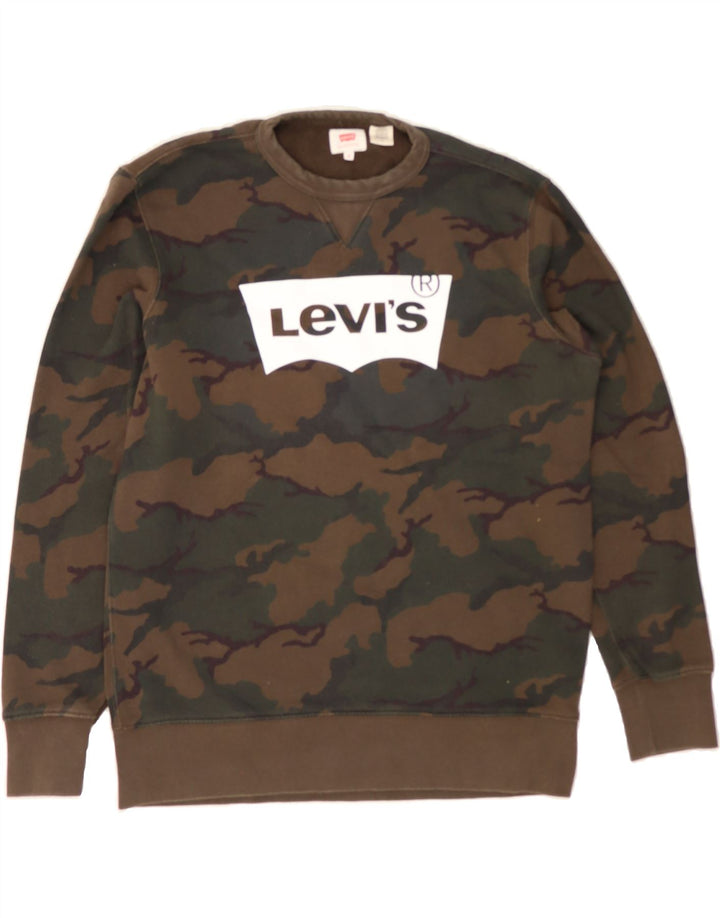 LEVI'S Mens Graphic Sweatshirt Jumper Medium Brown Camouflage Cotton Army Vintage Levi's and Second-Hand Levi's from Messina Hembry 