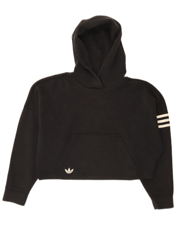 Adidas Dame Crop Oversized Hoodie Jumper UK 6 XS Sort Bomuld