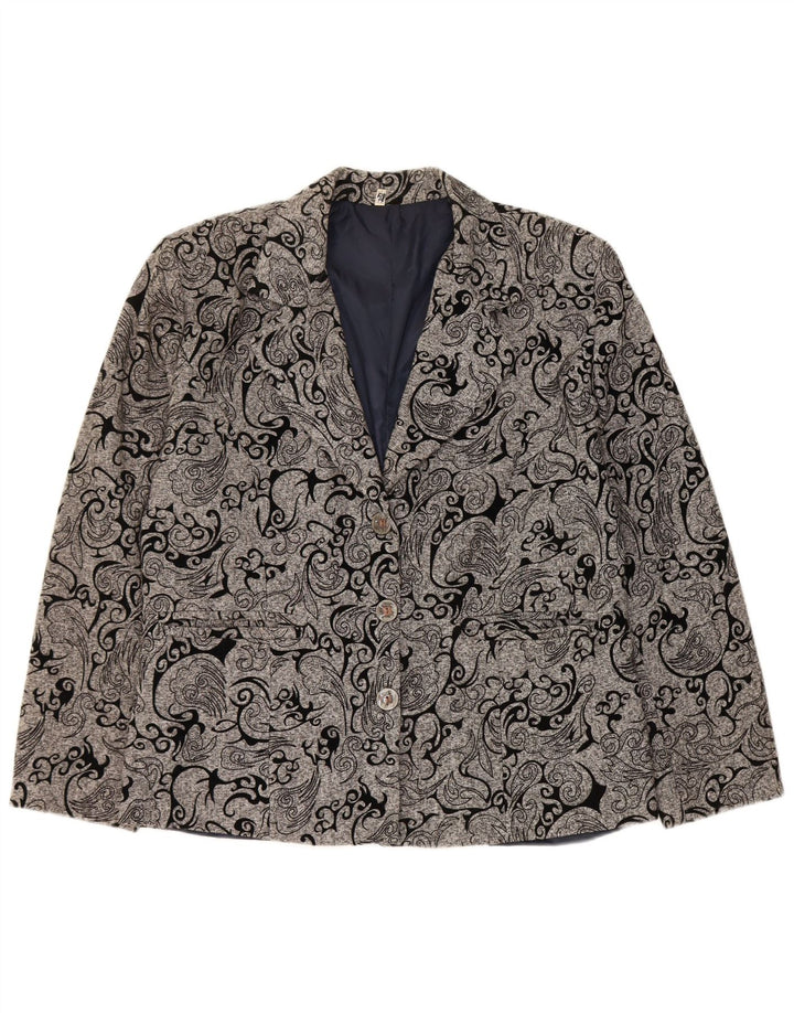 Vintage dame 3-knaps blazerjakke IT 48 XL Grå Paisley