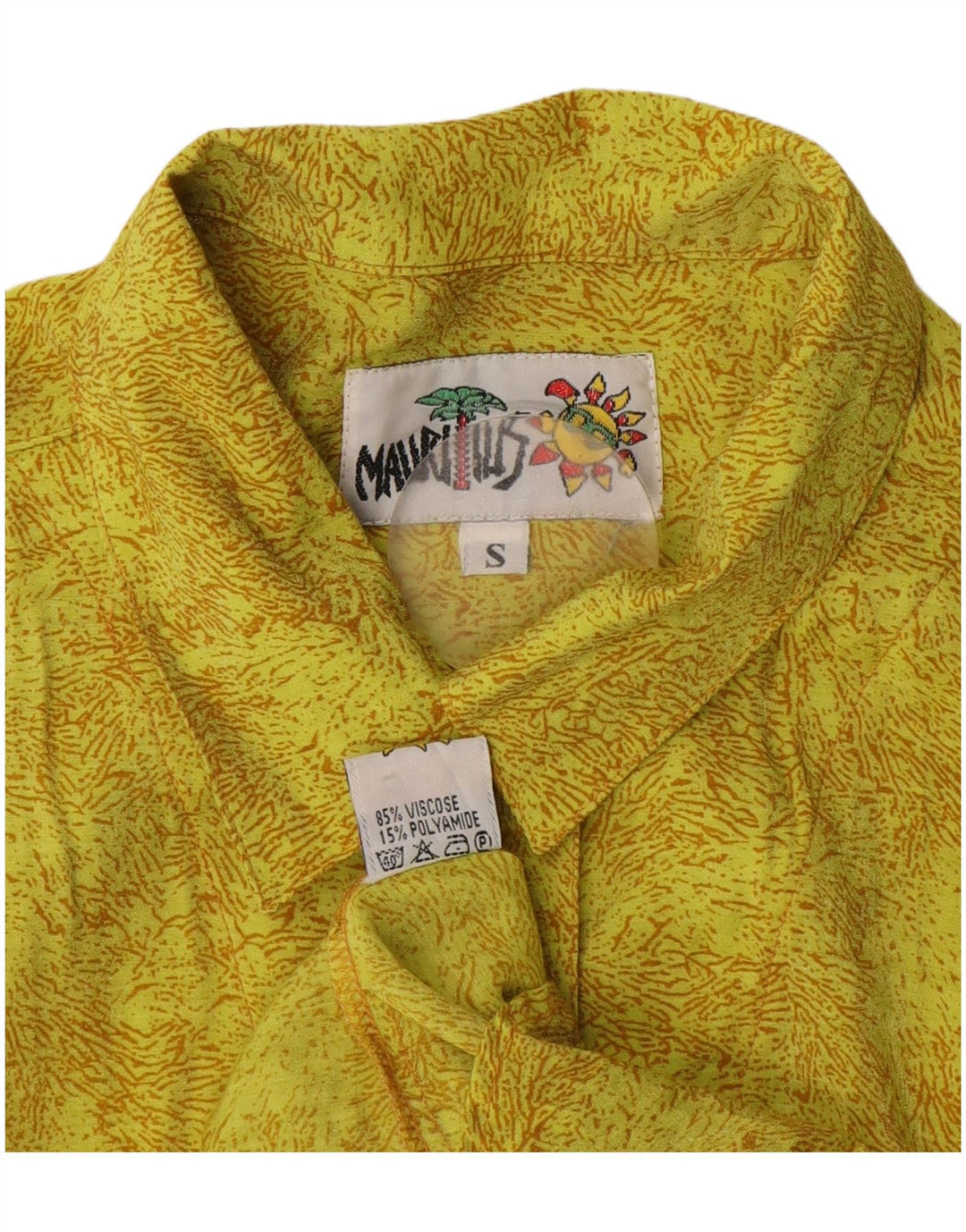 Vintage kvinders oversize abstrakt mønster skjortebluse UK 10 Small Yellow