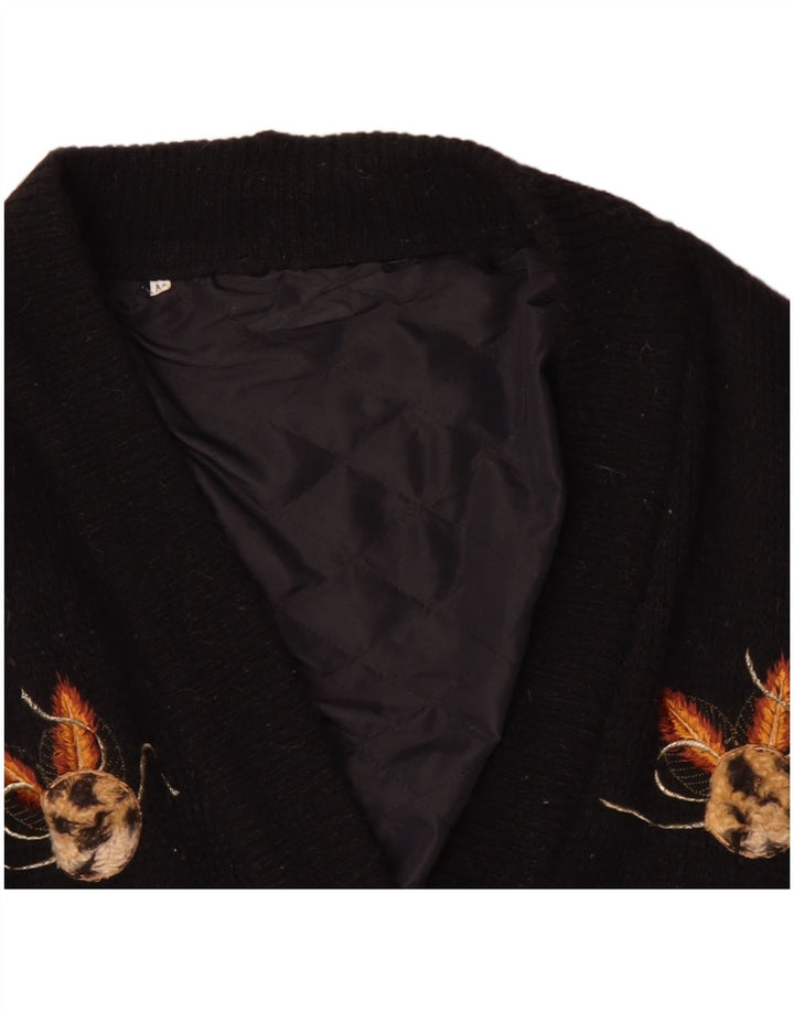 Vintage Kvinders Grafisk Oversized Cardigan Sweater UK 14 Medium Black